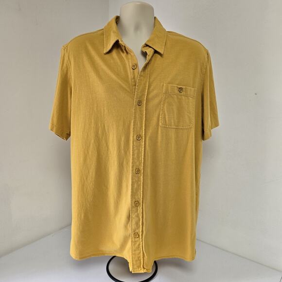 L.L. Bean Shirt Mens XL Reg Mustard Yellow Button Front Organic Cotton Knit - Picture 1 of 9